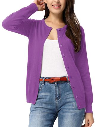 Grace Karin Womens Classic Long Sleeve Knit Cardigan Sweaters Casual Open Front Button Down Cardigans S-3XL, Violet, M