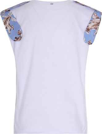 Liu Jo Womens T-Shirt With Floral Inserts White White-Brown-Blue Cotton T-Shirts & Jerseys White/brown/blue