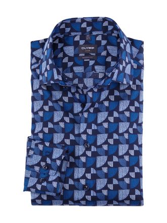 Olymp Luxor Mens Business Shirt, Long-Sleeved, Rotational Print, Modern Fit, Global, Royal 19, 42