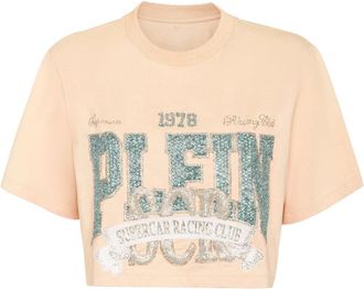 Philipp Plein T-shirt Ronde Hals SS Crop Vintage Print - Dames - T-shirts - Roze - L - Katoen - Tops