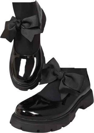 Ikrush Chunky Sole Patent Ballet Flats with Bow Detailcasual Low Ankle Regular Black