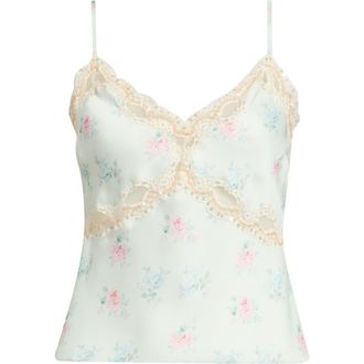 LoveShackFancy Lamora Lace Trim Satin Camisole in Eucalyptus at Nordstrom, Size Xx-Large