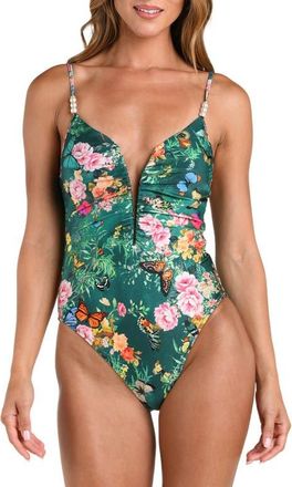 L'agence Lilou Print One-Piece Swimsuit in Green Multi at Nordstrom, Size X-Large