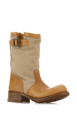 Prada Two-Tone Canvas and Leather Boots - Beige