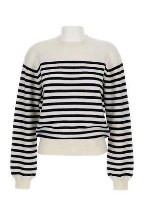 Khaite Striped Crew-Neck Sweater With Voluminous Sleeves