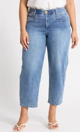 Democracy High Waist Ankle Barrel Leg Jeans in Mid Blue Artisinal at Nordstrom Rack, Size 18W