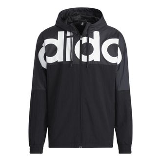 adidas Large Logo Contrast Color Stitching Athleisure Casual Sports Hooded Jacket Black HD4700