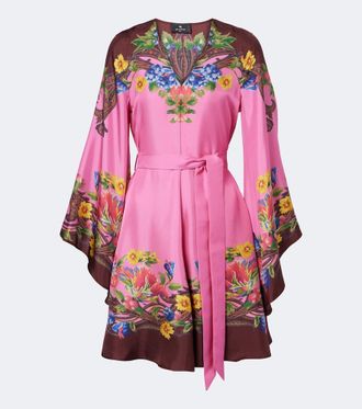 Etro Belted floral silk satin minidress