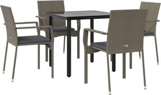 vidaXL Set Comedor Jard&iacute;n 5 Pzas Y Cojines Rat&aacute;n Sint&eacute;tico Negro Gris Vidaxl