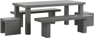 Beliani Conjunto De Comedor De Jard&iacute;n Mesa Rectangular De Cemento Reforzado Gris 2 Bancos 2 Taburetes 6 Plazas Resistente Al Agua Taranto