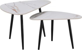 Habitat et Jardin Set di 2 tavolini da caff&egrave; impilabili in ceramica Terra - 49 x 79 x 56 cm - Bianco