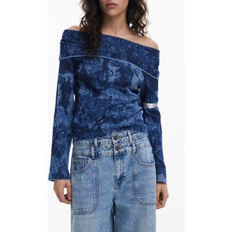 Desigual Off the Shoulder Sweater in Dark Blue at Nordstrom, Size X-Small