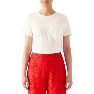 L.k. Bennett Hallly Frill Pocket Cotton T-Shirt in Ivory at Nordstrom Rack, Size Xx-Large