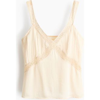 H&M Lace-trimmed Pintucked Top in Light Beige at Nordstrom, Size X-Small