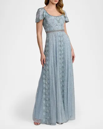 Mac Duggal Beaded Embellished Scoop-Neck Gown
