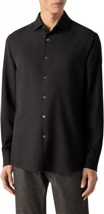 Ermenegildo Zegna Cashco Cashmere & Cotton Button-Up Shirt in Black at Nordstrom, Size Xx-Large