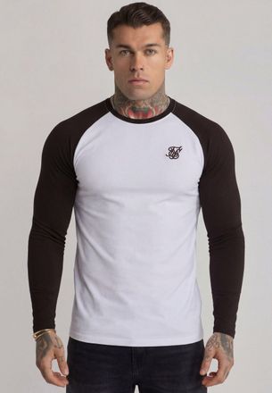 Siksilk Camiseta para Hombres Blanca, Marr&oacute;n Manga Larga Ajuste Muscular XXL