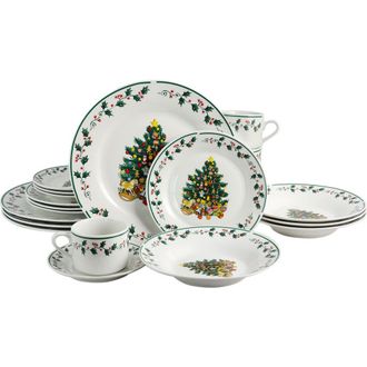 Gibson Home 20 Piece Ceramic Christmas Tree Trimming Dinnerware Set in White at Nordstrom