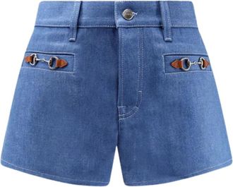 Gucci Katoenen Shorts Met Iconische Horsebits aan de Voorkant - Dames - Denim shorts - Blauw - W25 - Katoen - Korte Broeken