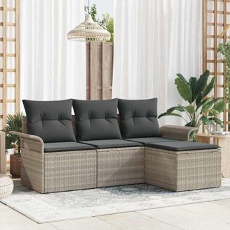 vidaXL Conjunto De Sof&aacute; De Jard&iacute;n Con Coj&iacute;n 4 Pcs Gris Claro Polirat&aacute;n Vidaxl