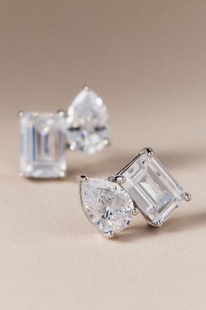 Kenneth Jay Lane Emerald & Pear Toi et Moi Stud Earrings
