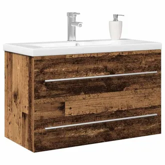 Berkfield Home Beautiful Bathroom Sink Cabinet with Built-in Basin Old Wood Engi in Brown