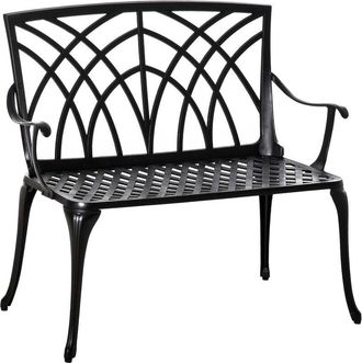 OUTSUNNY 2-Seater Cast Aluminium Garden Bench Loveseat Ergonomic Armrest