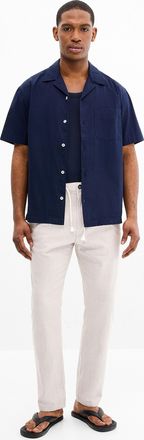 Private Member Mens Windowpane check linen-touch pant Slim fit