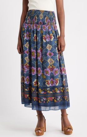Treasure & Bond Smocked Wiast Maxi Skirt in Green Gables Blooming Border at Nordstrom, Size Xx-Small