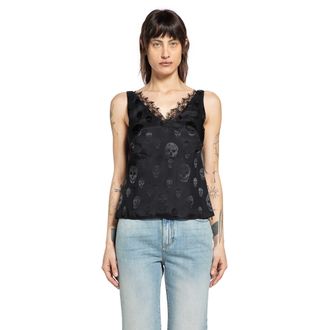Alexander McQueen Skull Print Lace Trim Top
