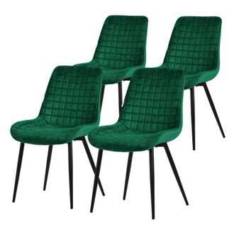 ML Design Ml-design - Set 4x Sillas De Comedor Verde Oscuro Con Respaldo, Asiento Ergon&oacute;mico Acolchado Tapizado De Terciopelo Con Patas De Metal Sill&oacute;n De Dise&ntilde;