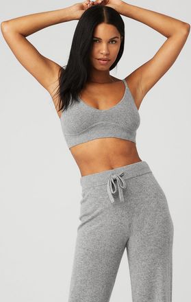 Alo | Cashmere Jet Set Bra in Dove Grey Heather, Size: Medium