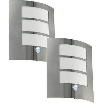 Loops 2 PACK IP44 Outdoor Wall Light & PIR Motion Sensor Stainless Steel 60W E27 in Metallics