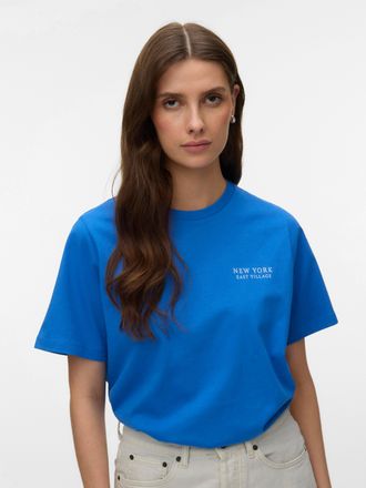 Vero Moda Kurzarmshirt VERO MODA VMYVONNE CATY SS TOP BOX JRS, Damen, Gr. XS, nebulas blau print:coffee shop, Jersey, Obermaterial: 100% Baumwolle, bedruckt, no