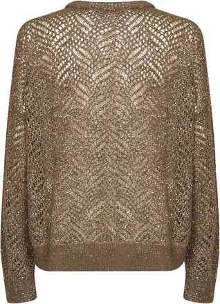 Brunello Cucinelli Womens Sweater Dazzling Abstract Leaf Brown Polyamide
