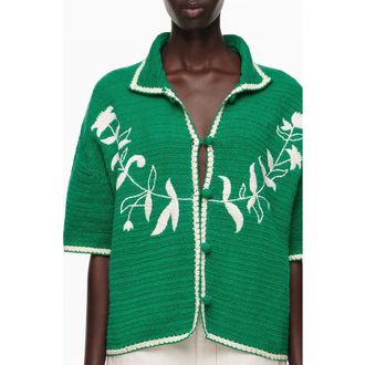 Bimba & Lola Embroidered Knit Sweater in Green at Nordstrom, Size X-Small/small
