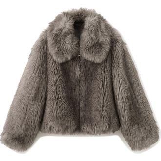 Mango Faux Fur Front Zip Jacket in Grey at Nordstrom, Size Medium