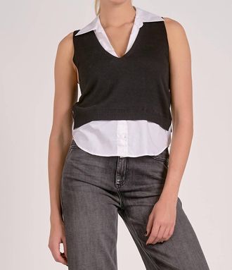 Elan Sleeveless V Neck Layered Sweater In Black