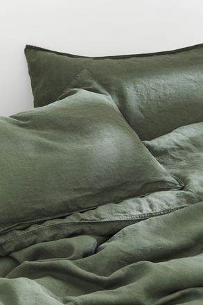 H&M Leinenbettw&auml;sche f&uuml;r Doppel-/Kingsize-Betten - Dunkles Khakigr&uuml;n