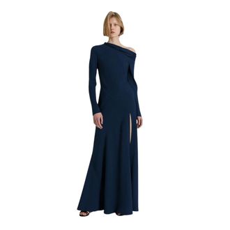 Alberta Ferretti Long off-the-shoulder dress with slit - female - Alberta Ferretti - Gowns - Blue - 2XL - Dresses