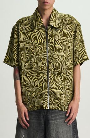 Rta Zeno Topography Short Sleeve Zip-Up Shirt in Black Topography at Nordstrom, Size Xxx-Large