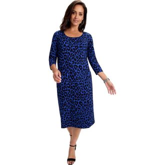 Jessica London Stretch Cotton T-Shirt Dress in Dark Sapphire Classic Cheetah at Nordstrom, Size 28