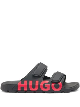 HUGO BOSS Slippers met logoprint - Zwart
