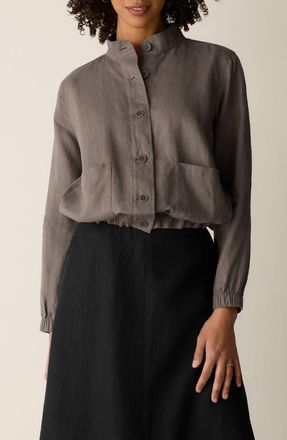 Eileen Fisher Band Collar Organic Linen Jacket in Walnut at Nordstrom, Size Xx-Small