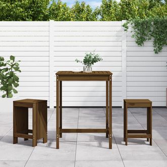 vidaXL Mesa Y Taburetes Altos De Jard&iacute;n 3 Pzas Madera Pino Marr&oacute;n Miel Vidaxl