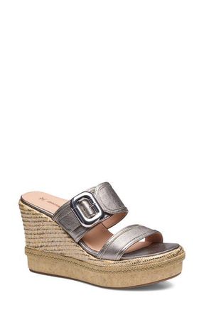Johnston & Murphy Addison Buckle Platform Wedge Slide Sandal in Light Bronze Sheepskin at Nordstrom, Size 8.5