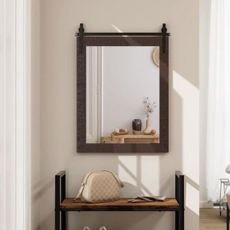 Costway Specchio da Parete 76,5 x 56 cm, Specchio Rettangolare con Cornice in Legno e Staffa in Metallo, Specchio da Bagno Corridoio Soggiorno