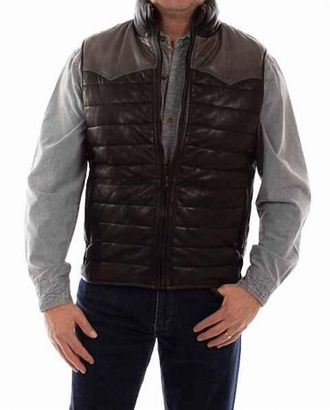 Scully Mens Puffer Leather Vest In Black / Grey