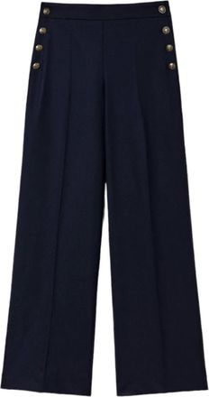 Twinset Broeken, Dames, Blauw, M, Wol, Wijde broek