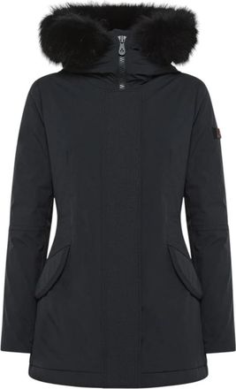 Peuterey Zwarte Slim Jacket met Bont Kraag - Dames - Gewatteerde jassen - Zwart - L - Nylon - Jassen